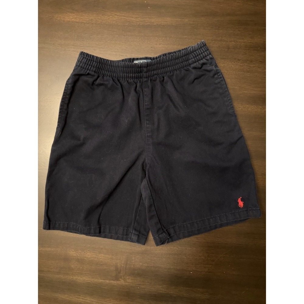 Polo Ralph Lauren Boys Size 7 Chino Short Navy Red Pony Elastic Waist Pocket EUC